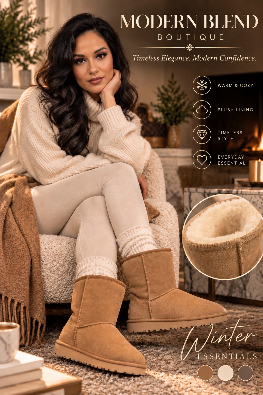 Women's Fur Integrated Snow Boots High-Quality Sheepskin and Wool Chestnut Color Simple and Versatile Black Gray Warm, Durable