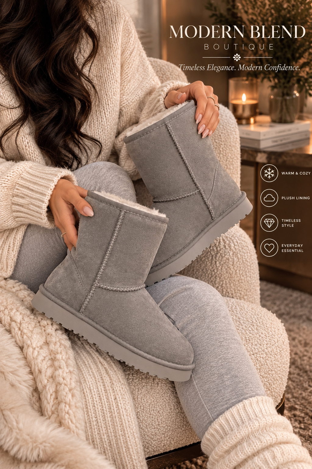 Women's Fur Integrated Snow Boots High-Quality Sheepskin and Wool Chestnut Color Simple and Versatile Black Gray Warm, Durable