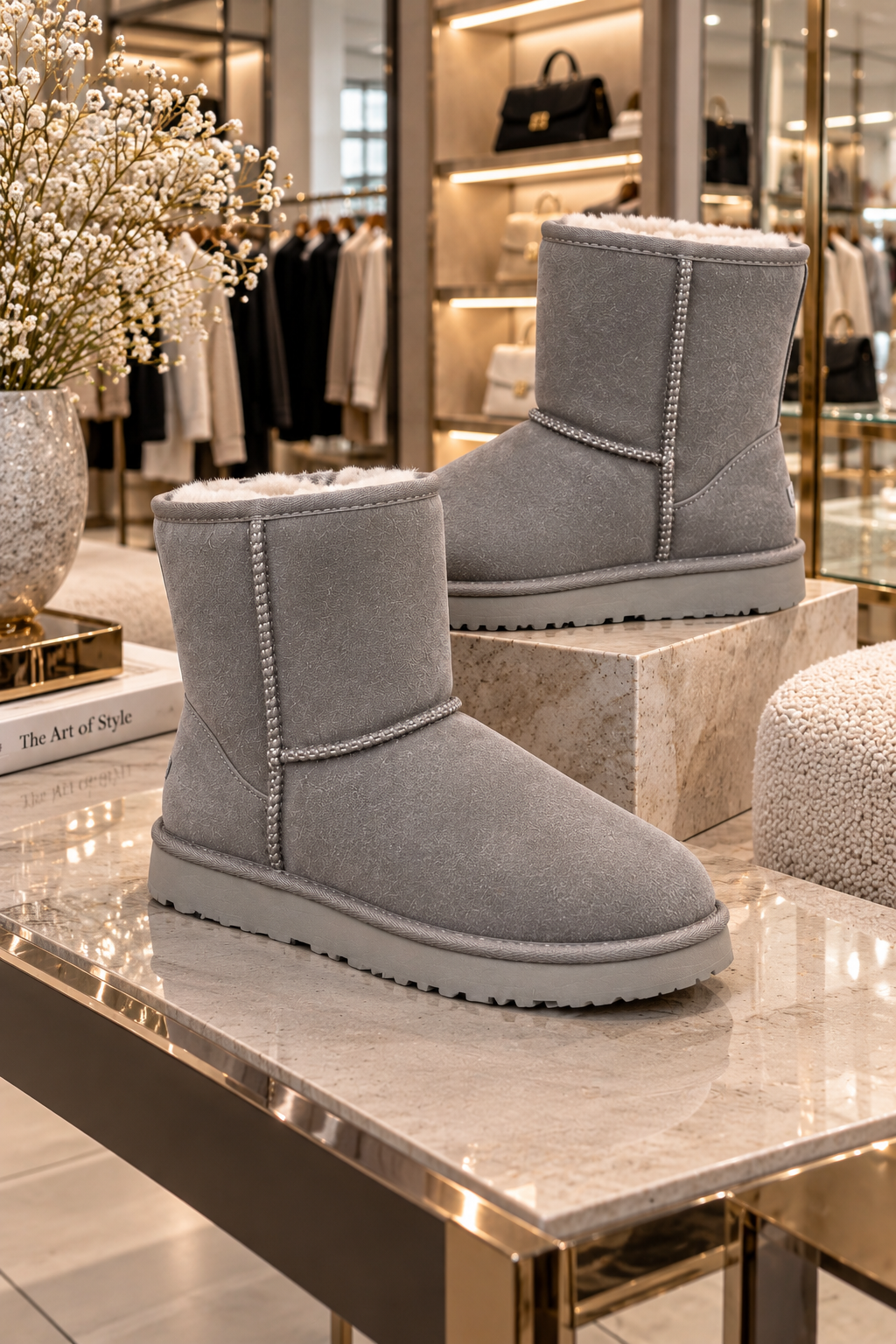 Women's Fur Integrated Snow Boots High-Quality Sheepskin and Wool Chestnut Color Simple and Versatile Black Gray Warm, Durable