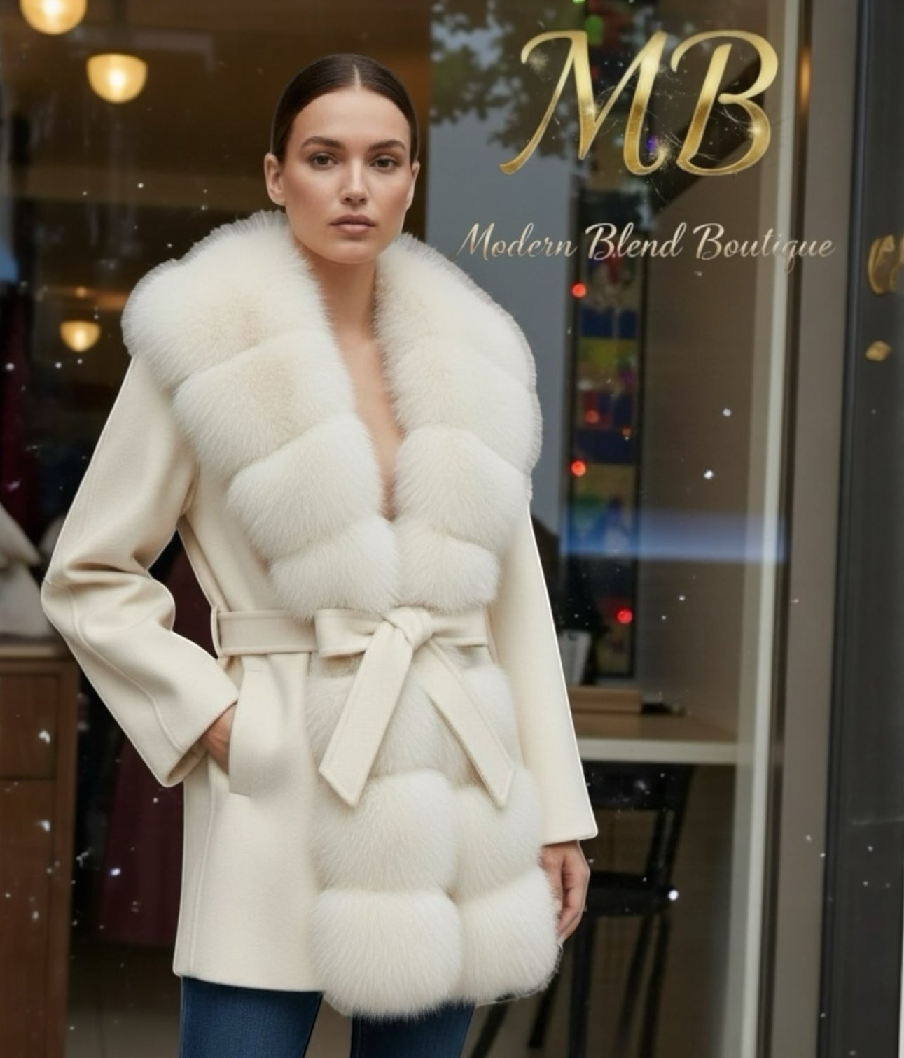 Woolen Blended Winter Coat’s/Female New Fox Fur Coat/Autumn Woolen Coat/Real Fur Collar/Women Warm Clothing.