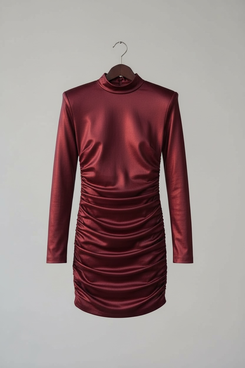 PU Leather Nightclub Sexy Bodycon Dress for Women – Long Sleeve Slim-Fit Hip-Hugging Party Vestidos with Half High Collar