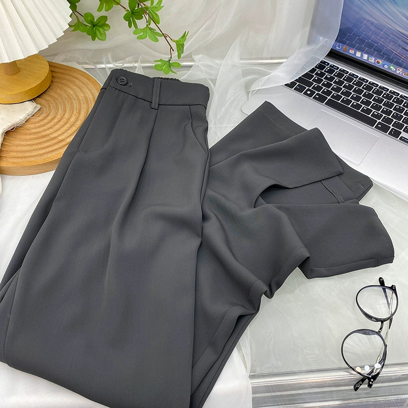 Fancy Asymmetric Slit Design/Solid  Ice Silk Micro-Pull Loose Drooping Mop Casual Pant’s/High Waist Micro-lathe pants.