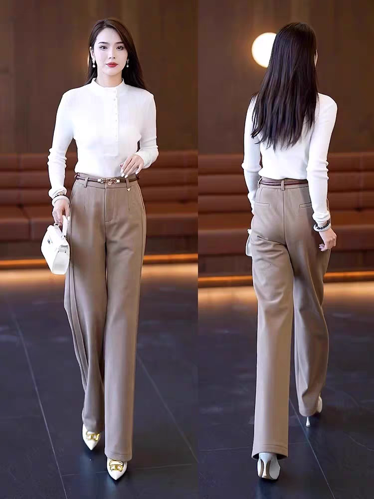 Well Made Acetate Woolen Straight Pant’s/ Female High Waist Slimming Straight Pant’s Daily Commuting.