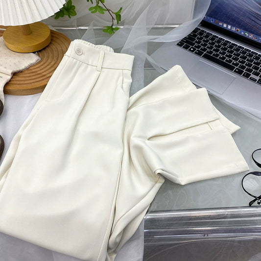 Fancy Asymmetric Slit Design/Solid  Ice Silk Micro-Pull Loose Drooping Mop Casual Pant’s/High Waist Micro-lathe pants.