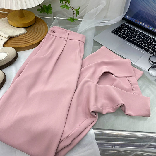 Fancy Asymmetric Slit Design/Solid  Ice Silk Micro-Pull Loose Drooping Mop Casual Pant’s/High Waist Micro-lathe pants.