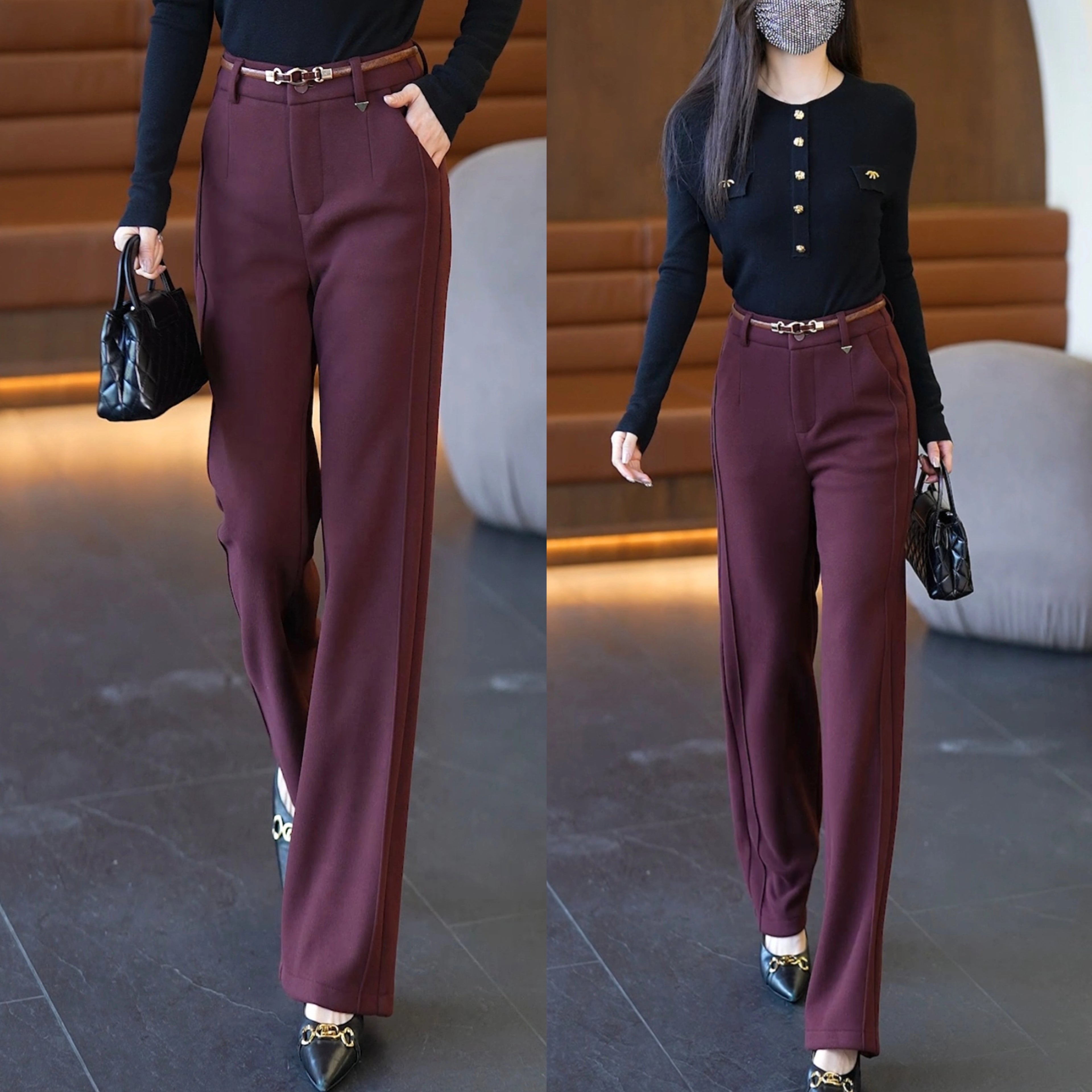 Well Made Acetate Woolen Straight Pant’s/ Female High Waist Slimming Straight Pant’s Daily Commuting.