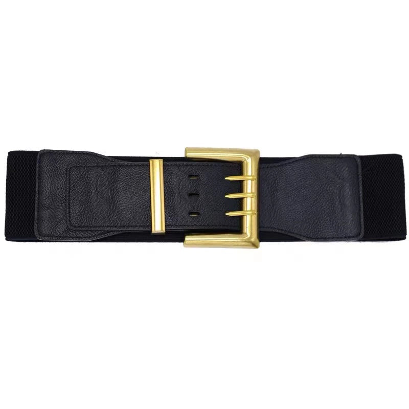 Pinned Alloy INS-Style Buckle Belt/Fashion Elastic Wide Smoothed Modern Square Belt.