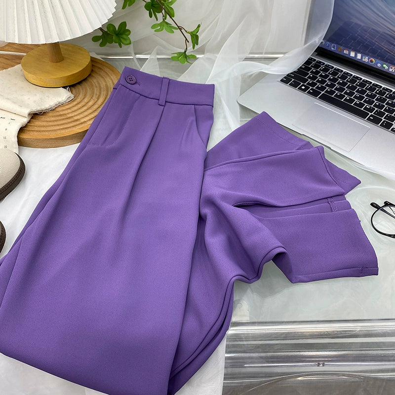 Fancy Asymmetric Slit Design/Solid  Ice Silk Micro-Pull Loose Drooping Mop Casual Pant’s/High Waist Micro-lathe pants.