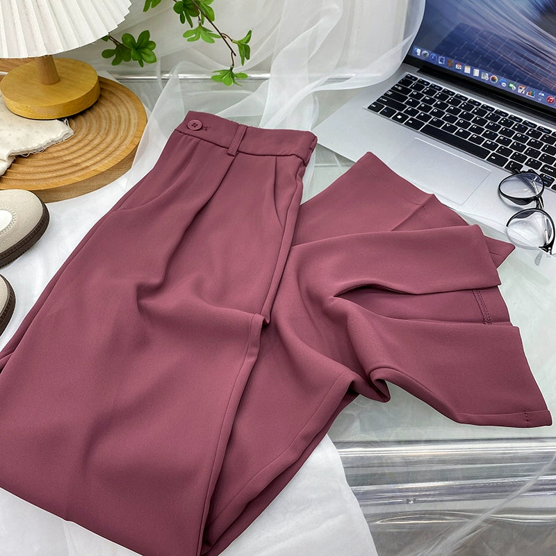 Fancy Asymmetric Slit Design/Solid  Ice Silk Micro-Pull Loose Drooping Mop Casual Pant’s/High Waist Micro-lathe pants.