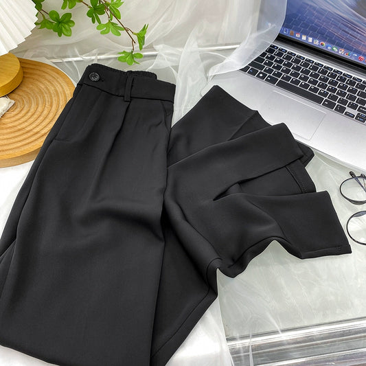 Fancy Asymmetric Slit Design/Solid  Ice Silk Micro-Pull Loose Drooping Mop Casual Pant’s/High Waist Micro-lathe pants.