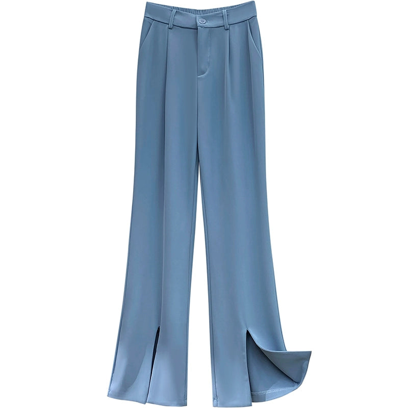 Fancy Asymmetric Slit Design/Solid  Ice Silk Micro-Pull Loose Drooping Mop Casual Pant’s/High Waist Micro-lathe pants.