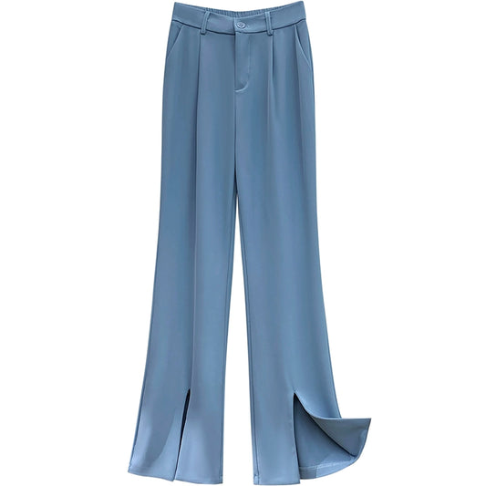 Fancy Asymmetric Slit Design/Solid  Ice Silk Micro-Pull Loose Drooping Mop Casual Pant’s/High Waist Micro-lathe pants.