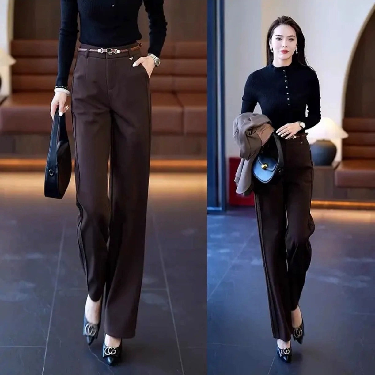 Well Made Acetate Woolen Straight Pant’s/ Female High Waist Slimming Straight Pant’s Daily Commuting.