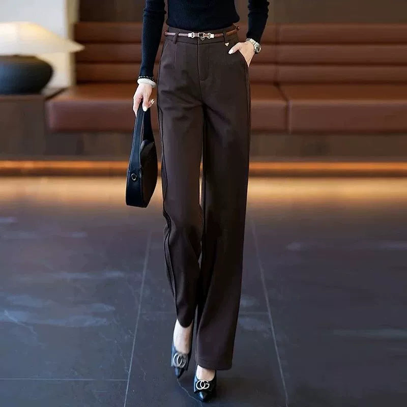 Well Made Acetate Woolen Straight Pant’s/ Female High Waist Slimming Straight Pant’s Daily Commuting.