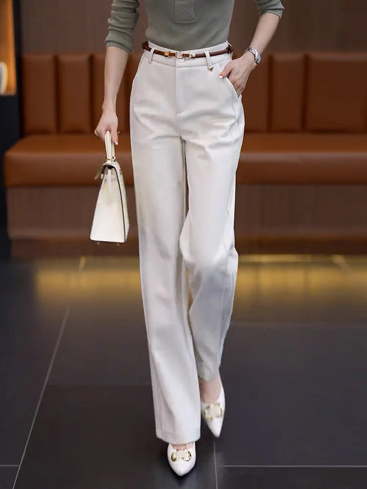 Well Made Acetate Woolen Straight Pant’s/ Female High Waist Slimming Straight Pant’s Daily Commuting.