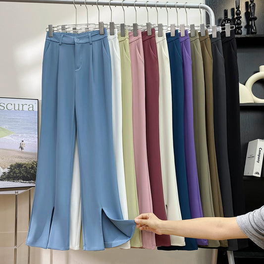 Fancy Asymmetric Slit Design/Solid  Ice Silk Micro-Pull Loose Drooping Mop Casual Pant’s/High Waist Micro-lathe pants.