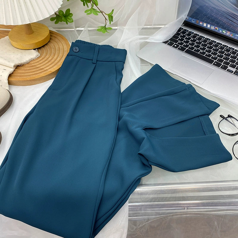 Fancy Asymmetric Slit Design/Solid  Ice Silk Micro-Pull Loose Drooping Mop Casual Pant’s/High Waist Micro-lathe pants.