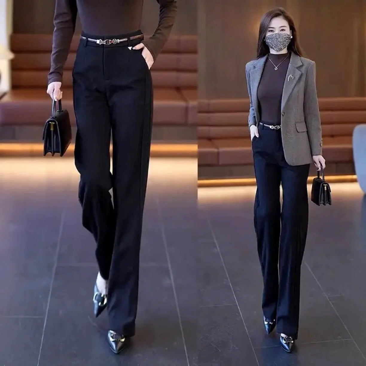 Well Made Acetate Woolen Straight Pant’s/ Female High Waist Slimming Straight Pant’s Daily Commuting.