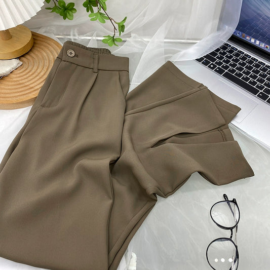 Fancy Asymmetric Slit Design/Solid  Ice Silk Micro-Pull Loose Drooping Mop Casual Pant’s/High Waist Micro-lathe pants.