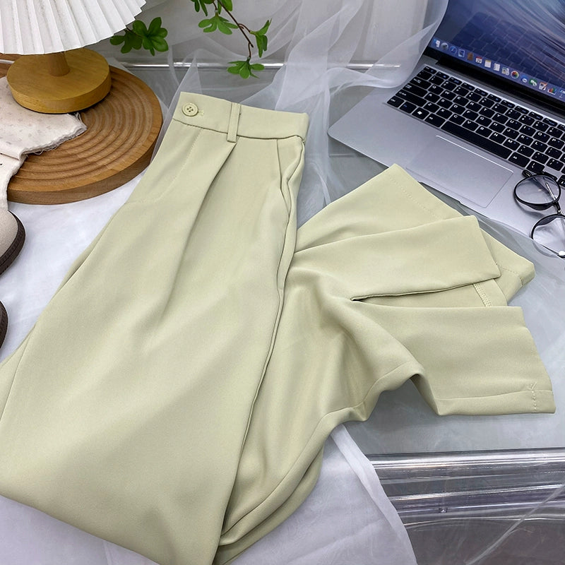 Fancy Asymmetric Slit Design/Solid  Ice Silk Micro-Pull Loose Drooping Mop Casual Pant’s/High Waist Micro-lathe pants.