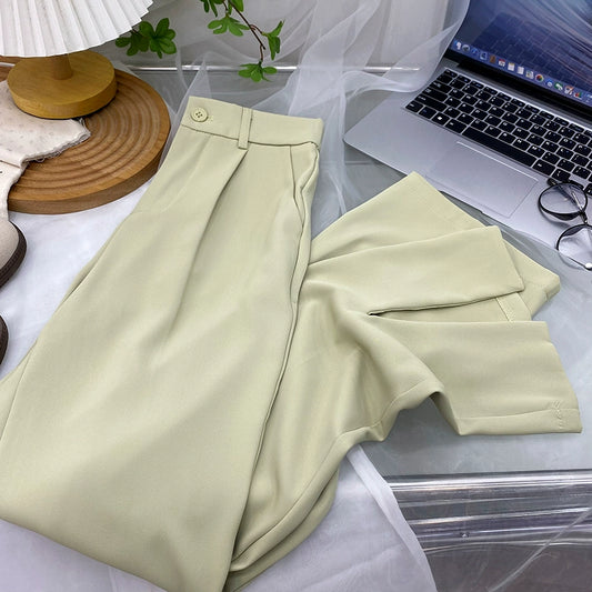 Fancy Asymmetric Slit Design/Solid  Ice Silk Micro-Pull Loose Drooping Mop Casual Pant’s/High Waist Micro-lathe pants.