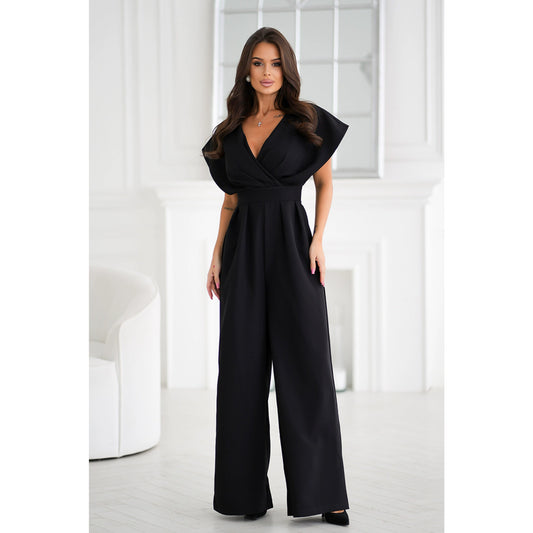Breezy Crinkled Surplice Neckline/Wide Leg Jumpsuit/Fashion Style/Hot Sale New Elegant Slim/Looking Print V-neck Strap Dress.