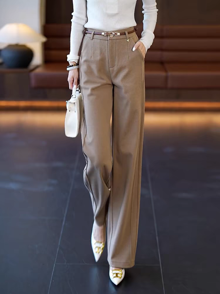 Well Made Acetate Woolen Straight Pant’s/ Female High Waist Slimming Straight Pant’s Daily Commuting.