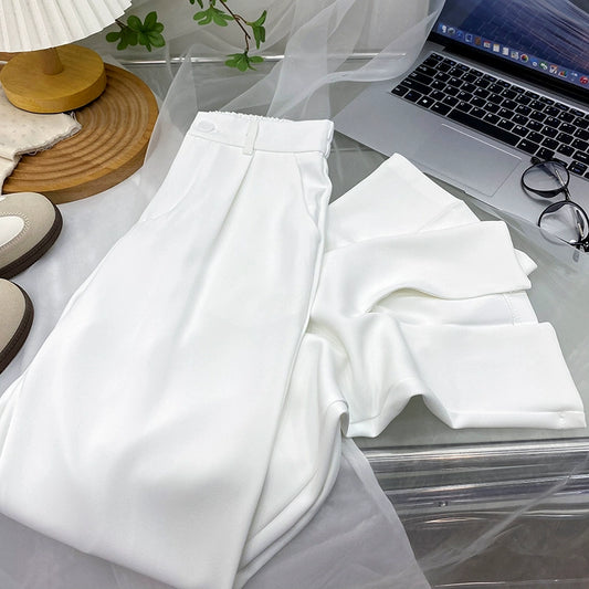 Fancy Asymmetric Slit Design/Solid  Ice Silk Micro-Pull Loose Drooping Mop Casual Pant’s/High Waist Micro-lathe pants.