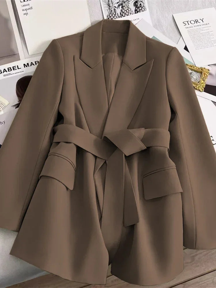 Stylish Loose Fitted Tailored Blazers/Solid Women Wear/Oversized Suit with Belt.