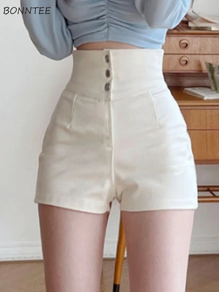 Shorts Women Classic Sporty All-match Slim Leisure Simple Holiday Faddish Streetwear Design Ulzzang Daily Solid Mature Fold’s