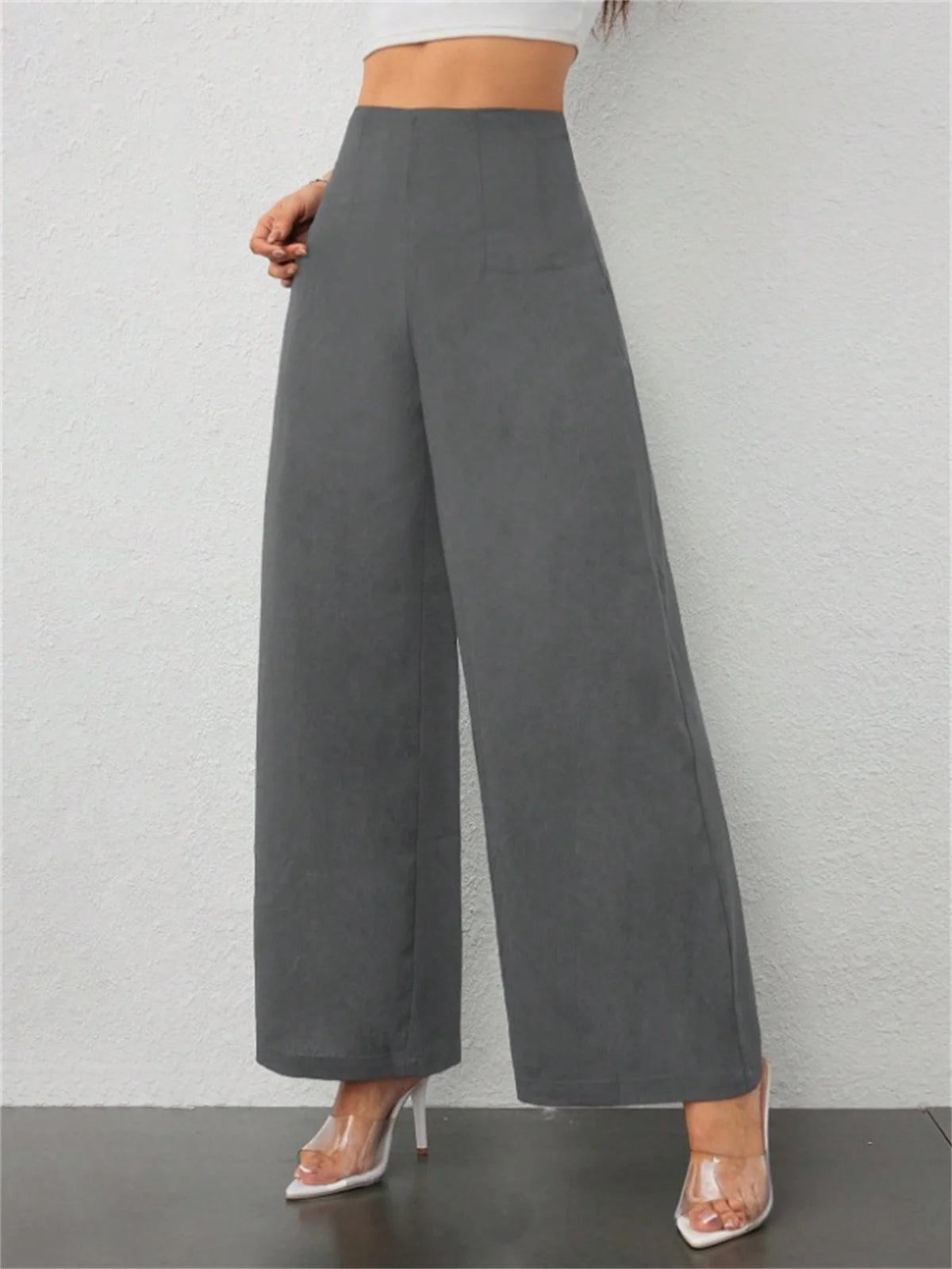 Fashioned Wide Leg Trouser’s/Non~Zipper Comfortable Fit/High Waist Pant’s/Slightly Stretched/Tatting Pattern Pant’s/Solid Colored Street Wear Clothing.