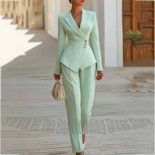 Modern Blend Boutique Luxury Tailored 2-Piece Women’s Suit Set – Elegant Slim Fit Business & Formal Blazer Trouser Outfit