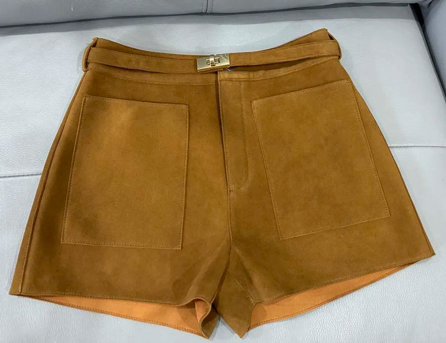 Luxury High-Waisted Faux Leather Tailored Shorts – Structured Designer-Inspired Statement Piece