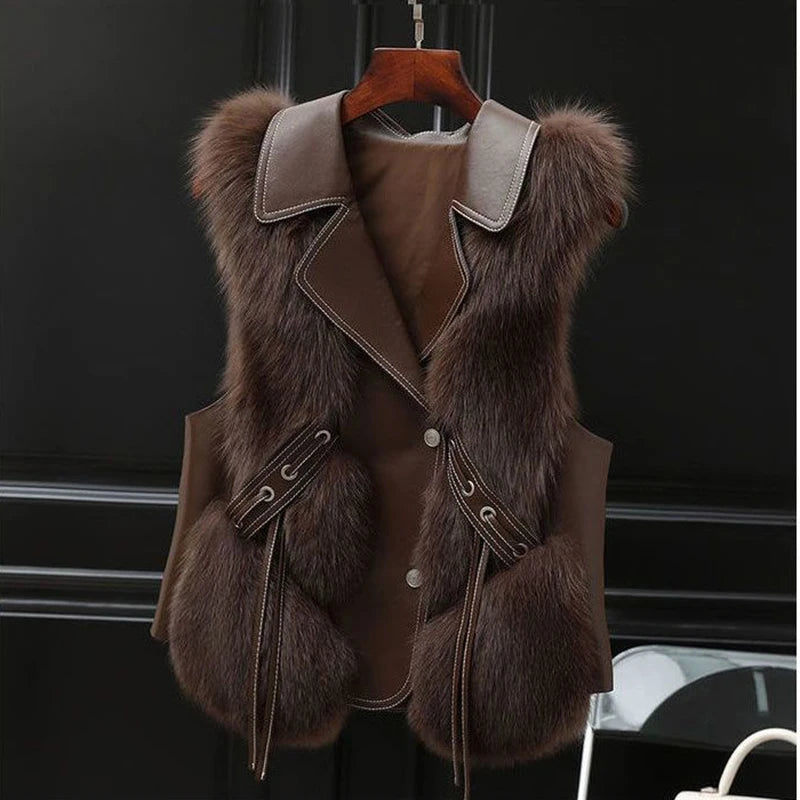 Admirable Winter Fur Coat/Vest Winter Waistcoat/Short Fur Vest Female Vestcoat.