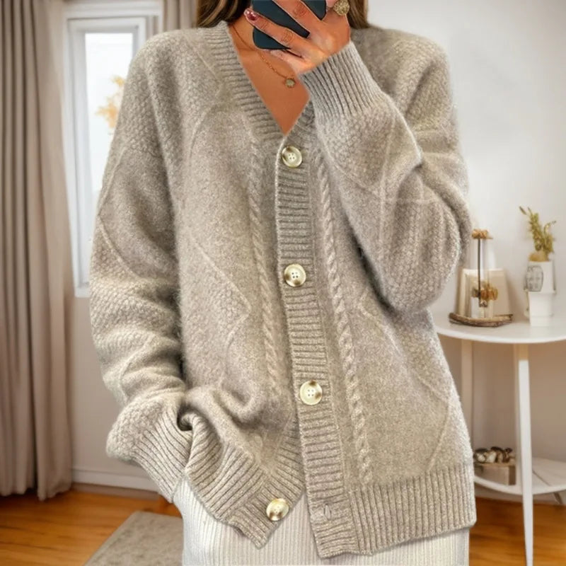 Solid Color Long-Sleeved  V Neck Knitted Cardigan/Breasted Women Top Fashion/Jacquard Sweater Versatile Coat Female.