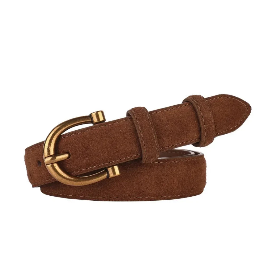 Women Luxury Design Suede Leather Belt Casual Versatile Business Waist Strap Trendy Trouser Dress Belts Gifts