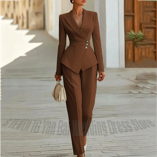 Modern Blend Boutique Luxury Tailored 2-Piece Women’s Suit Set – Elegant Slim Fit Business & Formal Blazer Trouser Outfit