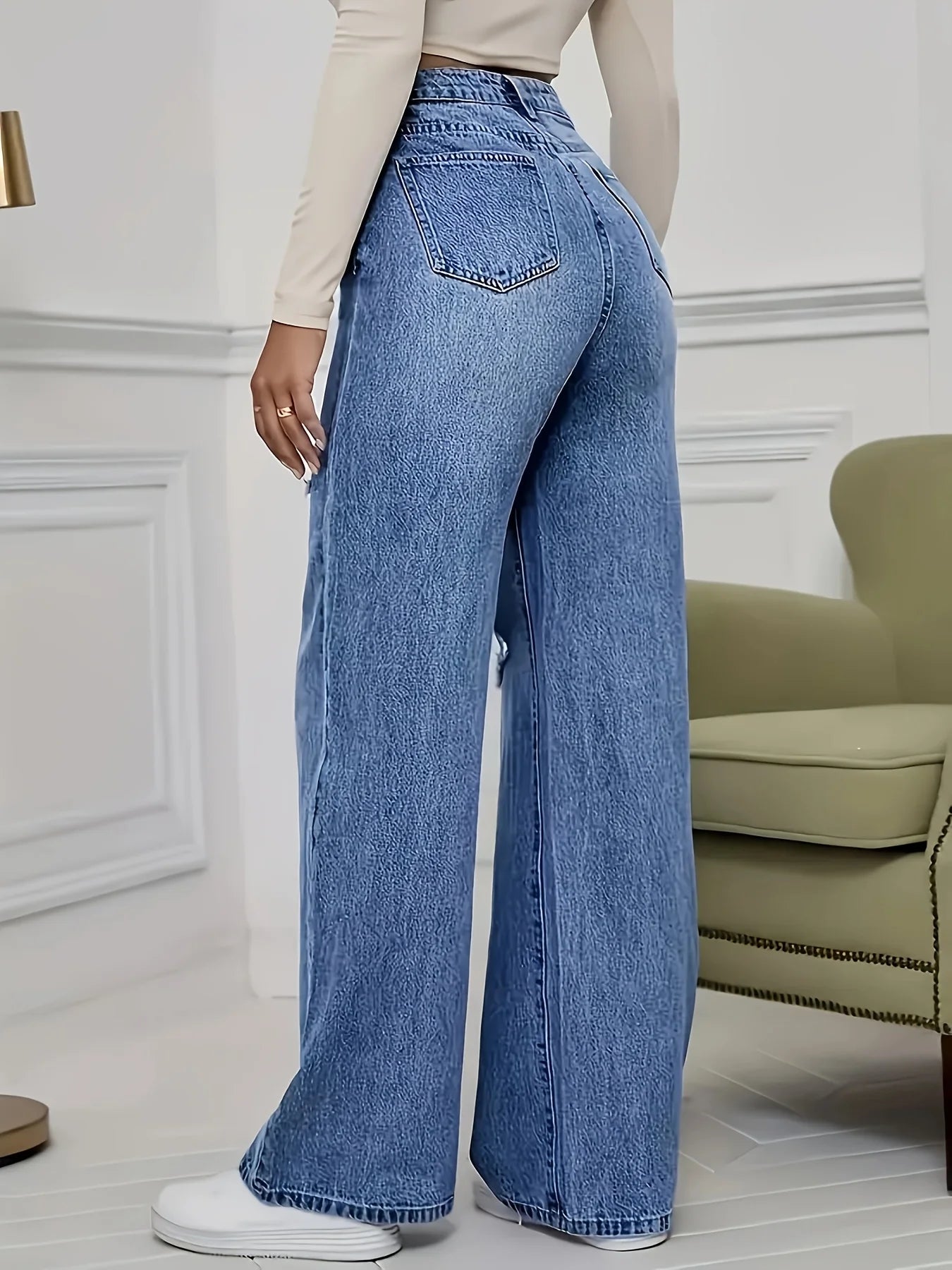 Loose Fitted High-Waist Denim/Straight Leg Jeans/Style Up Ripped Details/Casual wear/Fashionable Ankle Length Pants/Outdoor wear.