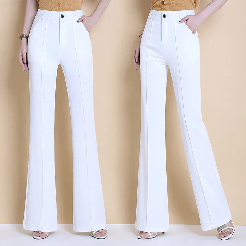 High-Waist White Flared Pants for Women | Elegant Bootcut Dress Trousers
