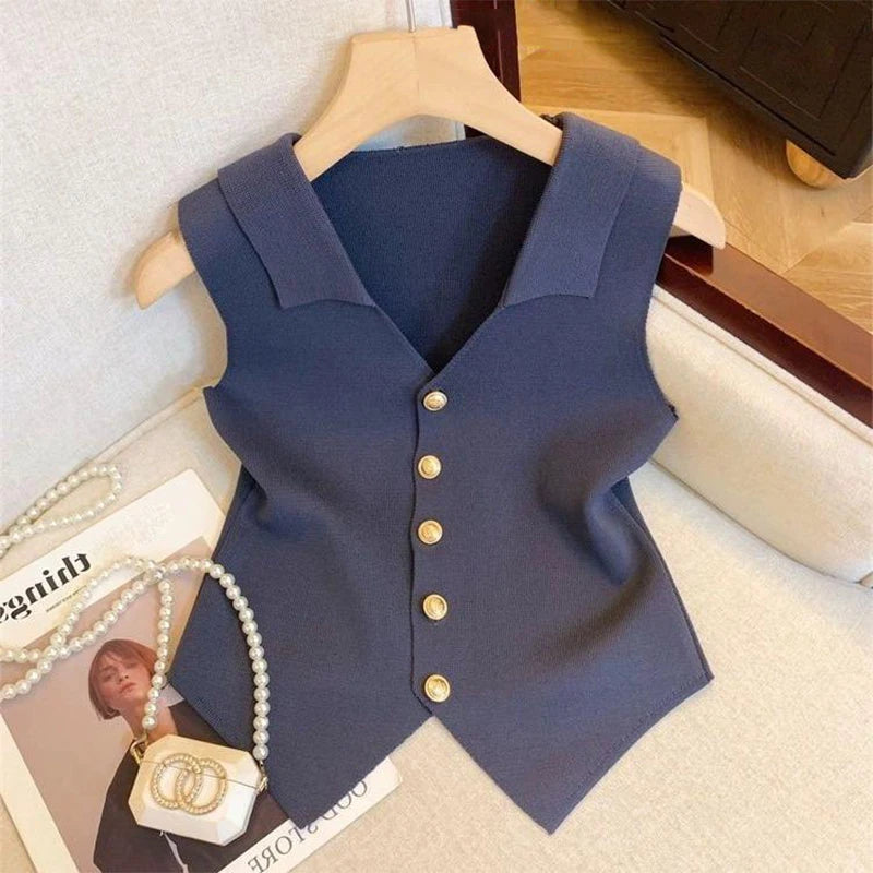 Chic Vests Elegant Waistcoat/V-neck Top’s/Casual/Outwear Sleeveless Slim/Knitted Vest All-match Streetwear.