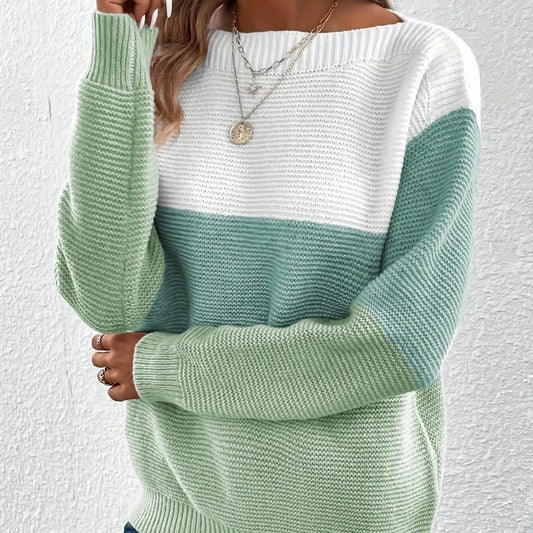 Three-Colored Patchwork Sweater/Casual Loose Jumper Wear/Female Autumn Winter Knitted Thickened Warm Tops.