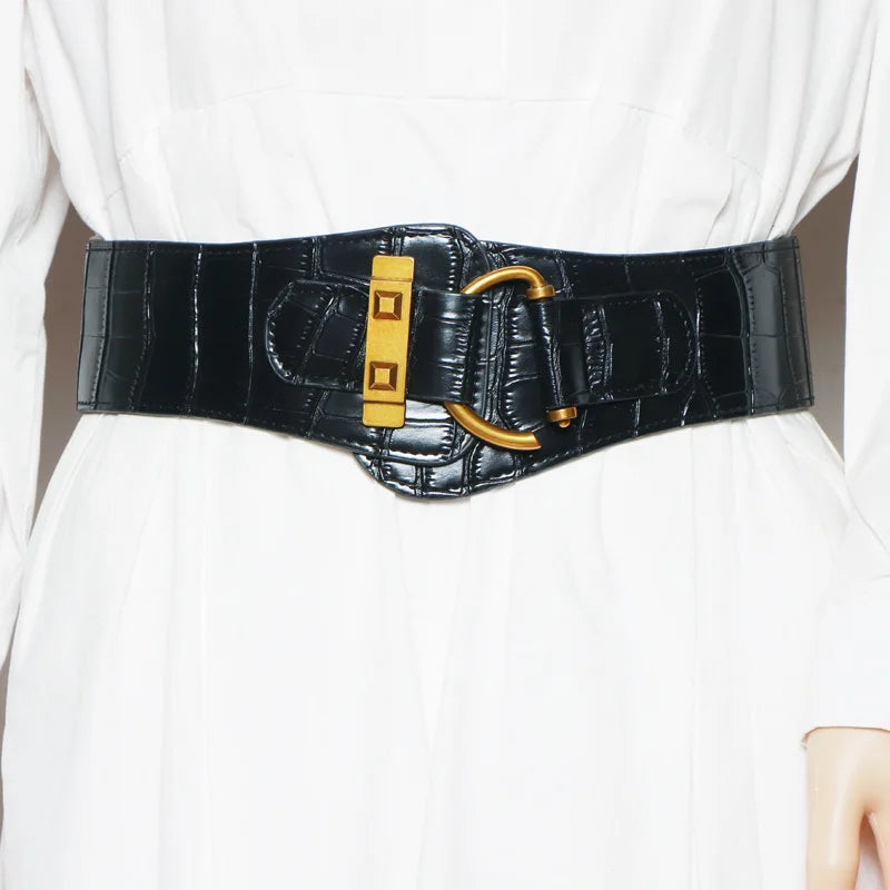 High Quality Luxury Female Waist/Stretch Cummerbunds Black Elastic/Corset Belt Big Dress Waistband.