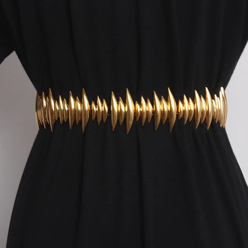 New Luxury Designer Belts For Women/High Quality Brand/Female Elastic Gold Belt’s/Ladies Waist Fish Metal Dress Waistband.