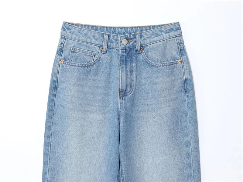 Women’s High-Waisted Straight-Leg Jeans – Classic Relaxed Fit Denim Pants
