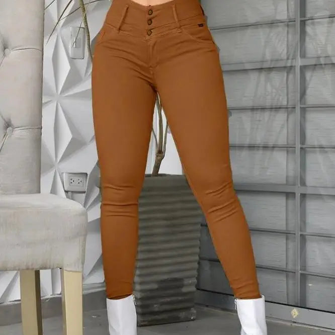 Elegant High Waist Pant’s/Fashion Versatile Casual Solid Color/Button Tight Trouser’s/Ankle Length Pant’s.