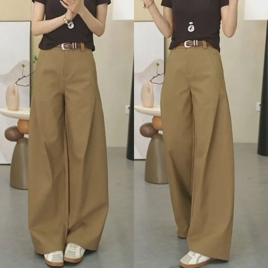 Stylish Khaki Cargo Wide Leg Pant’s/Women's Autumn New Style/Loose Slimming Straight Leg Trouser’s.