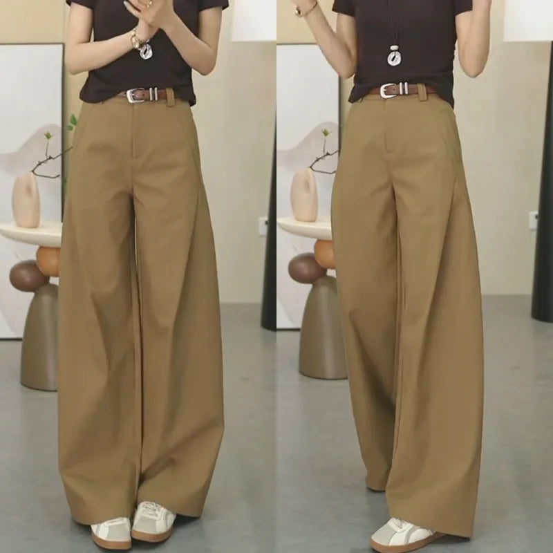 High Waist Wide Leg Brown Pants for Women – Tailored Relaxed Fit Casual & Office Trousers