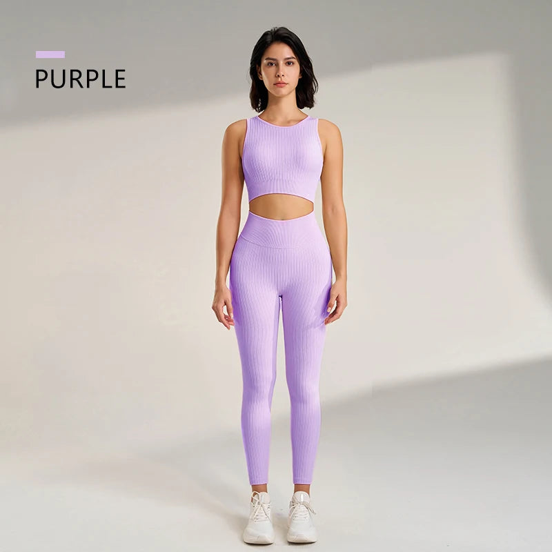 Women's Sports Fitness Suit/High Intensity Workout Shockproof Bra/High Waisted Leggings Tights Yoga Suit Training Set.