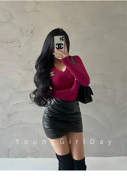 Women’s Faux Leather Ruched Mini Skirt – High Waist Bodycon Hip Wrap Club Skirt