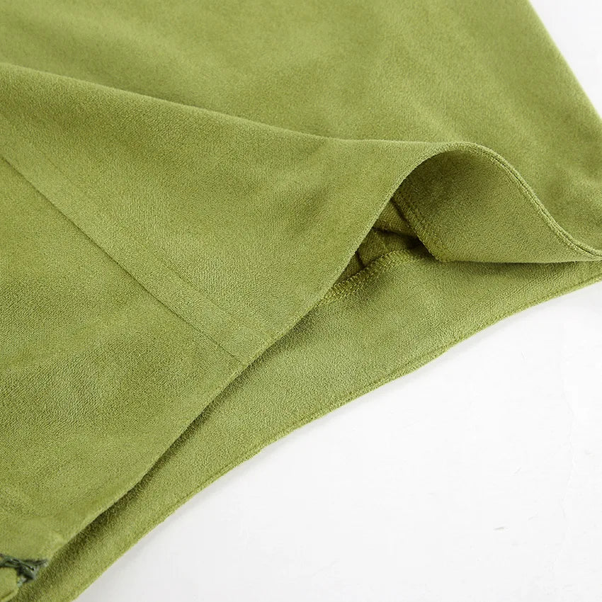 Stylish Vintage Green Suede/Split Straight High Waist Skirt/Autumn  Comfortable Casual Faux Suede Slim Skirt Streetwear.